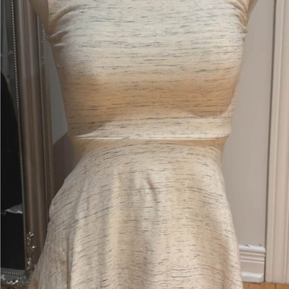 Aritzia Sleeveless Cream Marled Fit-and-Flare Dress